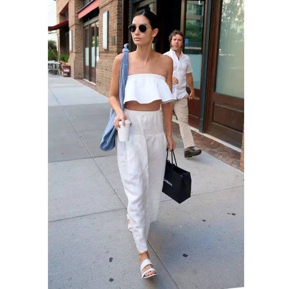 Reformation Dianna Linen Crop Top / Size XS / White Bandeau Flouncy Ruffled - Picture 3 of 7